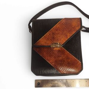 Crossbody purse, Shoulder Bag Leather Brown Black Purse Chevron Crocodile emboss